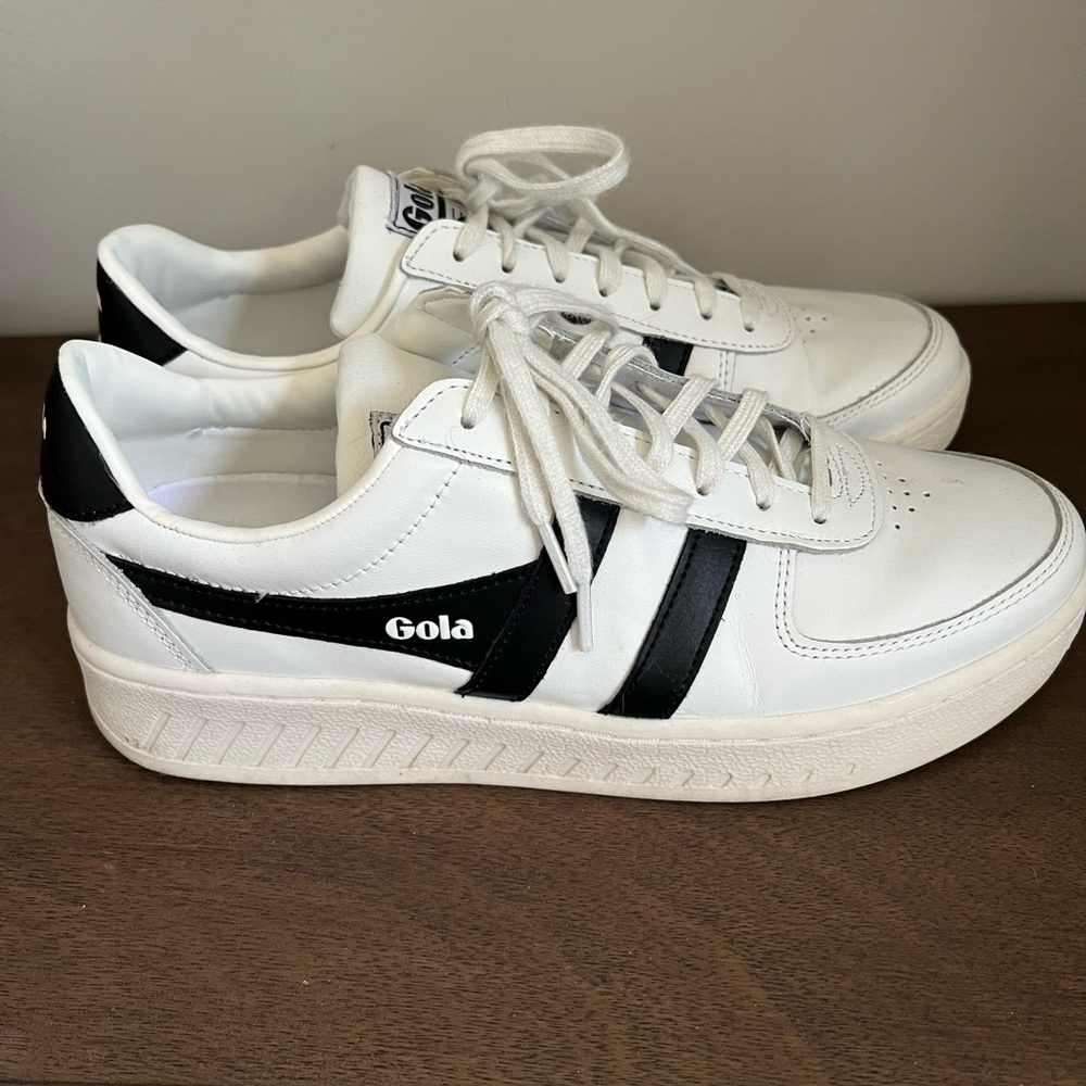 Gola White Leather Sneakers with Black Stripes